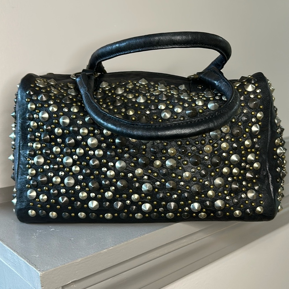 Joes Charcoal leather Studded Handbag